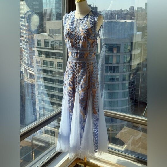 🆕 BRONX & BANCO 🧿 NWOT Violet Flared Embroidered Mesh Midi Dress, Sz M US 6 - Picture 11 of 16